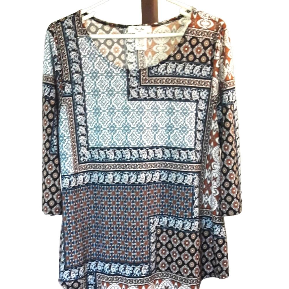 Womens Sz L Asymmetrical Hem Lightweight Fairy Patchwork Popover Top